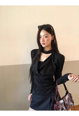ブラックシック シマーホルターネック長袖Tシャツ