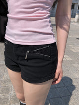 ウンジョスパンジッパーレースロールアップショートパンツ