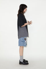 Irregular patchwork off-the-shoulder short-sleeved T-shirt for summer