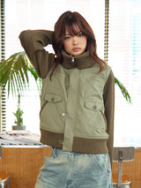 RIBBED HIGH NECK JACKET KHAKI