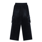 Washing Corduroy Cargo Banding Denim Pants Black