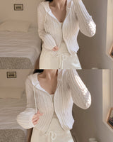 Foam cable hooded knit zip-up