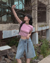 [U-BASIC] Lip Ribbed Crop Cap Short Sleeves