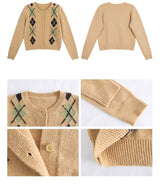 Argyle pattern wool knit cardigan