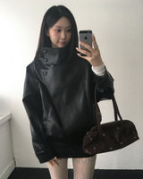 High neck leather jacket