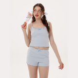 Baby Blue Knitted Sleepwear Set – Soft Sleeveless Camisole & Comfort Shorts | Cozy Loungewear