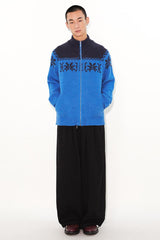 Half-high collar warm and retro jacquard zippered cardigan sweater