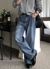 メインベーシックウォッシュドBBストレートフィットデニムパンツ