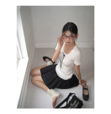 ribbon frill sweet short-sleeved knitwear