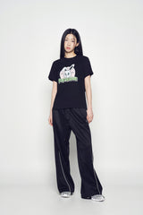 25SSナインティーズレトロバニーウーマンショートスリーブTシャツ ブラック