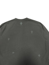 フロックデニムパッチ刺繍ワッフルニットヘンリーカラーカーディガン