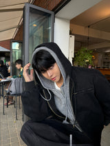 Field denim hood zip-up