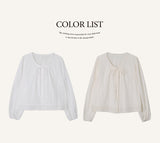 #Autumn Lace Ribbon Long Sleeve Blouse (2color)