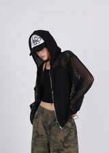 PUNCHING KNIT HOOD ZIP-UP