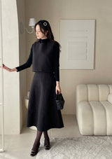 [3 piece set] ReadyU Half-Neck Knit Wool Vest Skirt Set