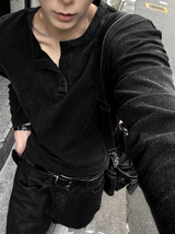 Pigment Henley Neck Knit Long Sleeve