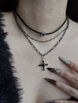 black love necklace | 블랙 십자가 하트 레이어드 목걸이