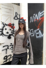 ストライプスリムラインロングTシャツ