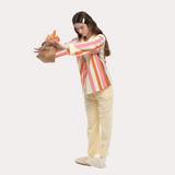 Vibrant Orange Contrast Striped Long Sleeve Pajama Set - 95% Cotton Cozy Sleepwear