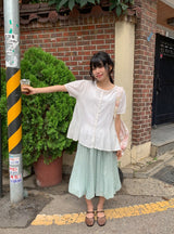 Chitoa Dot Chiffon Balloon Midi Skirt
