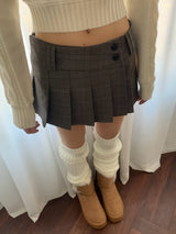 Wrap Check Pleated Mini Skirt