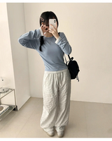 シア カラー マッチング レイヤード スリム ロングスリーブ Tシャツ