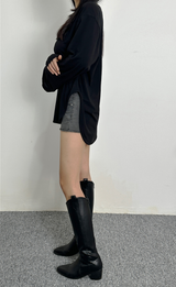 (BASIC ITEM♥/BEST VALUE♥) 3 COLORS ストレッチUネックルーズフィット長袖Tシャツ