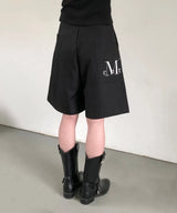 MODENT ストライプ ワイドピンタックハーフパンツ
