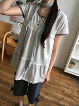 ハナミレースユーネックボタン半袖Tシャツ