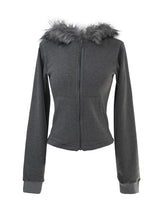slim fur hood zip-up (fleece-lined / 3color)