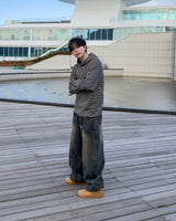 Reverse curved cut denim