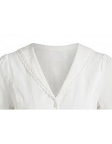 Vivielle Lace Ribbon Shirring V-Neck Blouse White