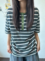Yuria Cooling Stripe Henley Tee 3color