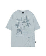 Kitsch Stamp Pintuck Overfit T-shirt - GRAYISH BLUE