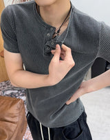 レノン ピグメント ヘンリーネック ショートスリーブ Tシャツ