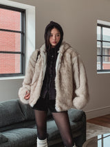 Blurry pattern hooded fur jumper