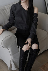 Soft button sleeve sweatshirt