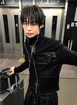 ブラック レザー ニット ジップアップ