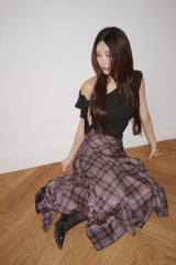 Unbalanced High Midi Checkered Skirt