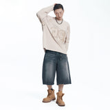 Star 8-part denim bermuda pants - BLACK