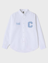 Sky Blue C patch Oxford Long-Sleeved Shirt / White [Unisex]