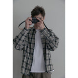 Vintage washing beige check shirts