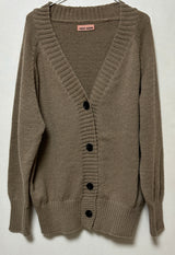4-BUTTON V-NECK BOXY OVERSIZED LOOSE KNIT BROWN KITSCH AUTUMN THICK CARDIGAN (SCARF SET X)