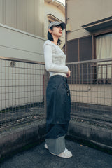 Tucked denim pants (Blue)