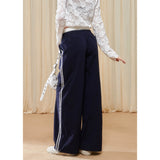 [GirlyFancyClub] カラーブロックダブルウエストストレートカジュアルパンツ Dark Blue