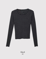 スリムフィットクロップボーダーリブニット (4color)