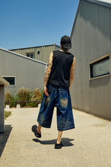 CUTOUT DARK BLUE BERMUDA PANTS