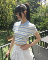 アニクストライプポロカラーTシャツ