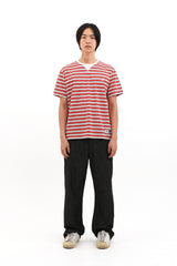 ROUX BASE SCHOOL EAT THE PIZZA STRIPE TEE (IVORY/BURGANDY)