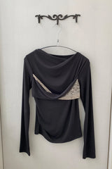 26SS★ TWISTED LACE LAYERED DRAPE T-SHIRT